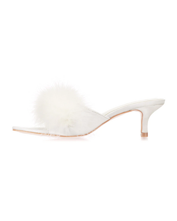 Love Moi LOV8500 White Mona Marabou Hard Sole Slippers myselflingerie.com
